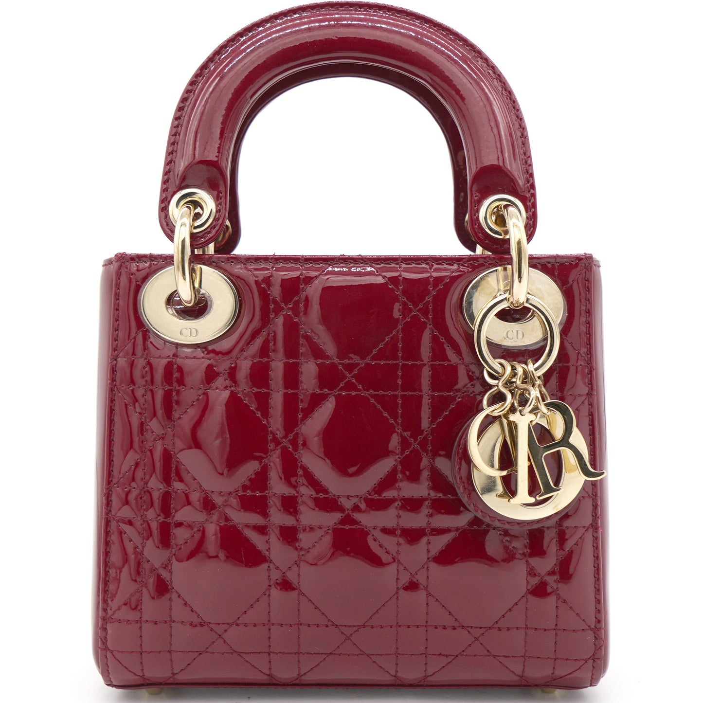 Dior Red Cannage Patent Leather Mini Chain Lady Dior Tote