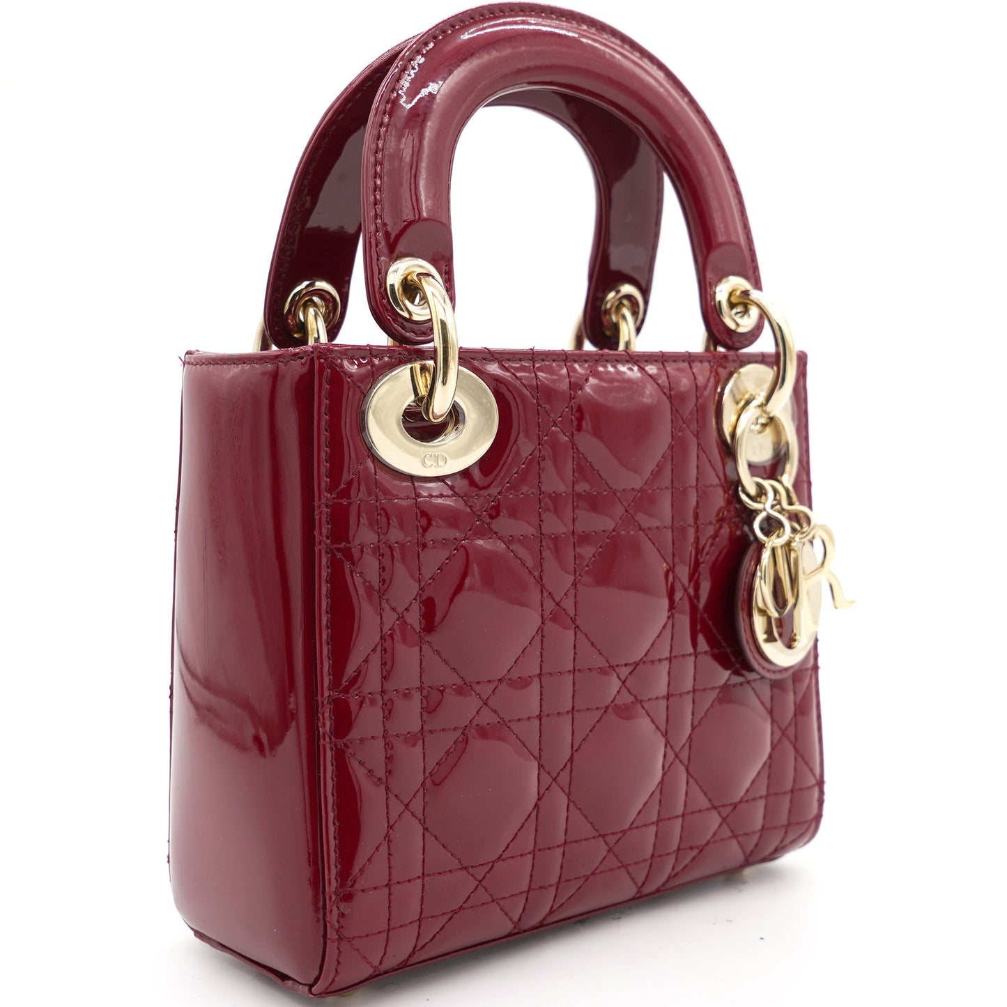 Dior Red Cannage Patent Leather Mini Chain Lady Dior Tote