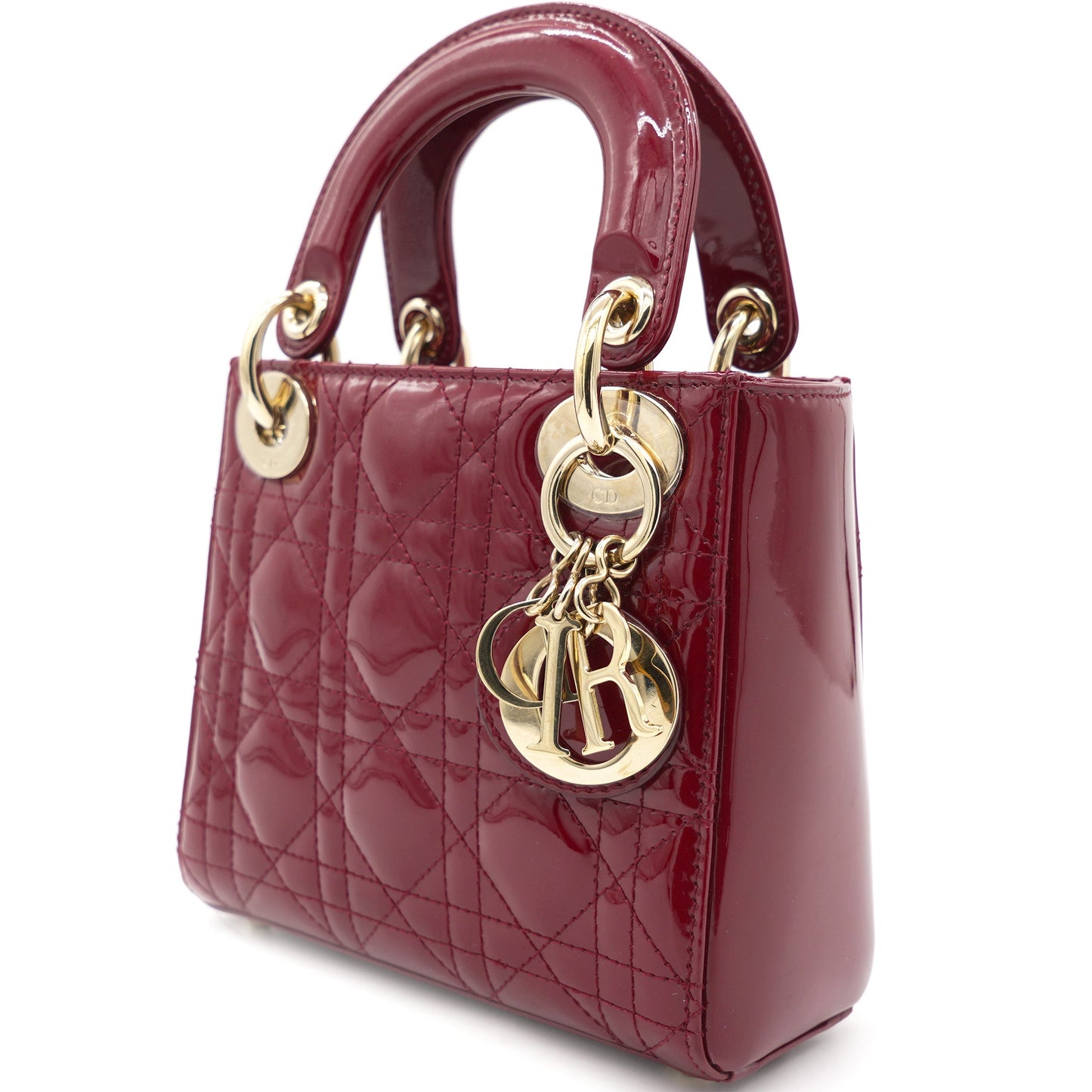 Dior Red Cannage Patent Leather Mini Chain Lady Dior Tote