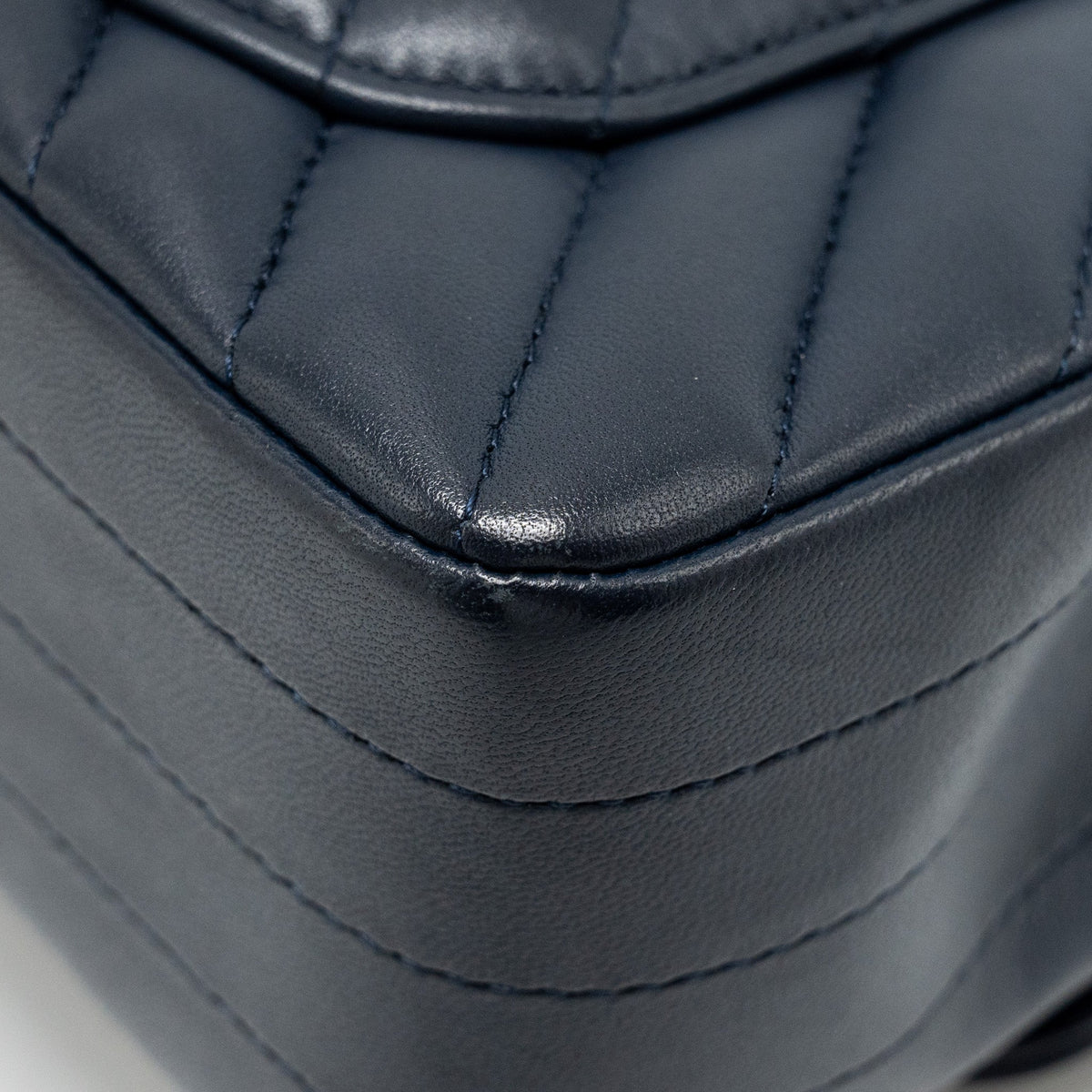 Chanel Mini Rectangular Flap Bag Chevron Lambskin Navy LGHW