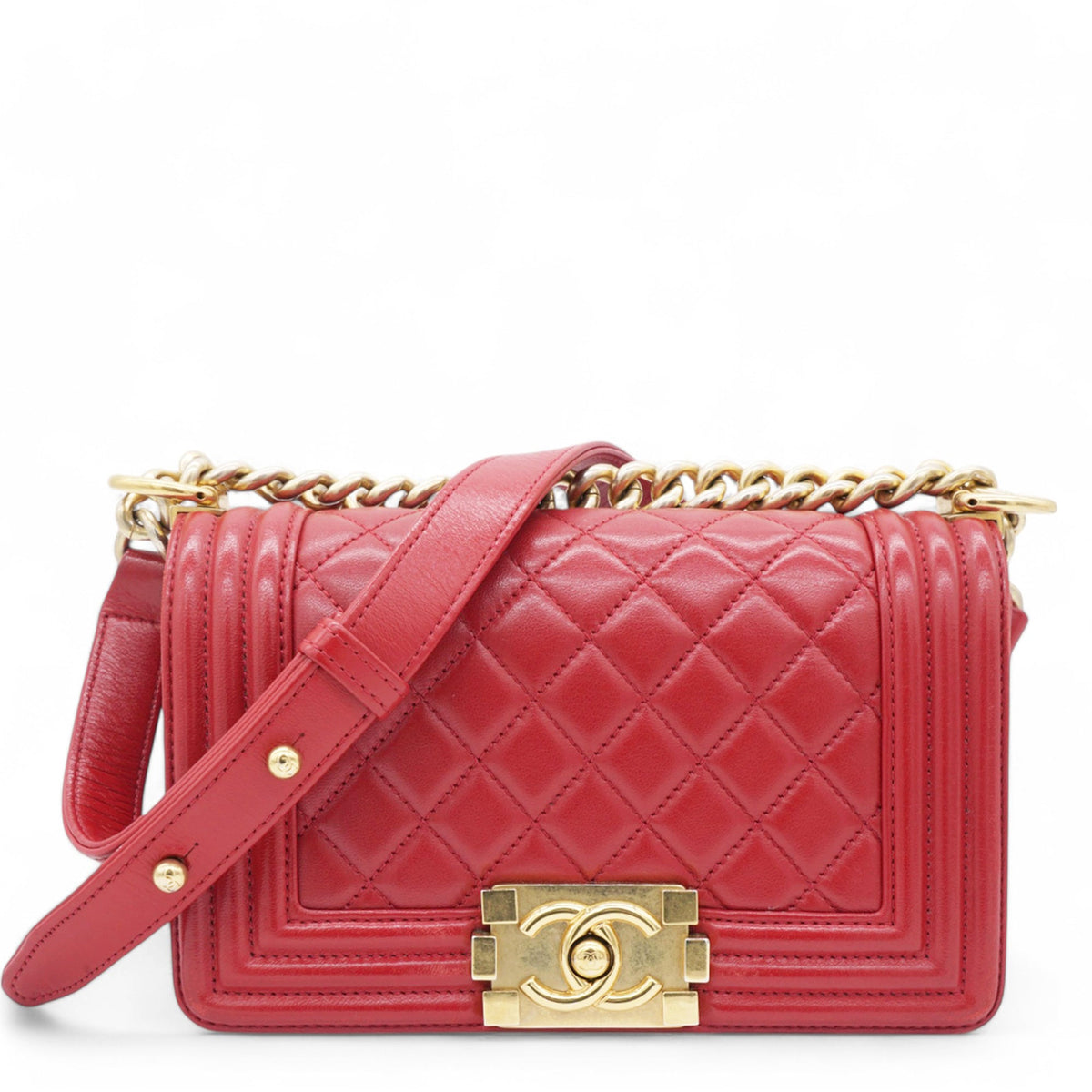 Chanel Lambskin Quilted Boy Flap Red Small