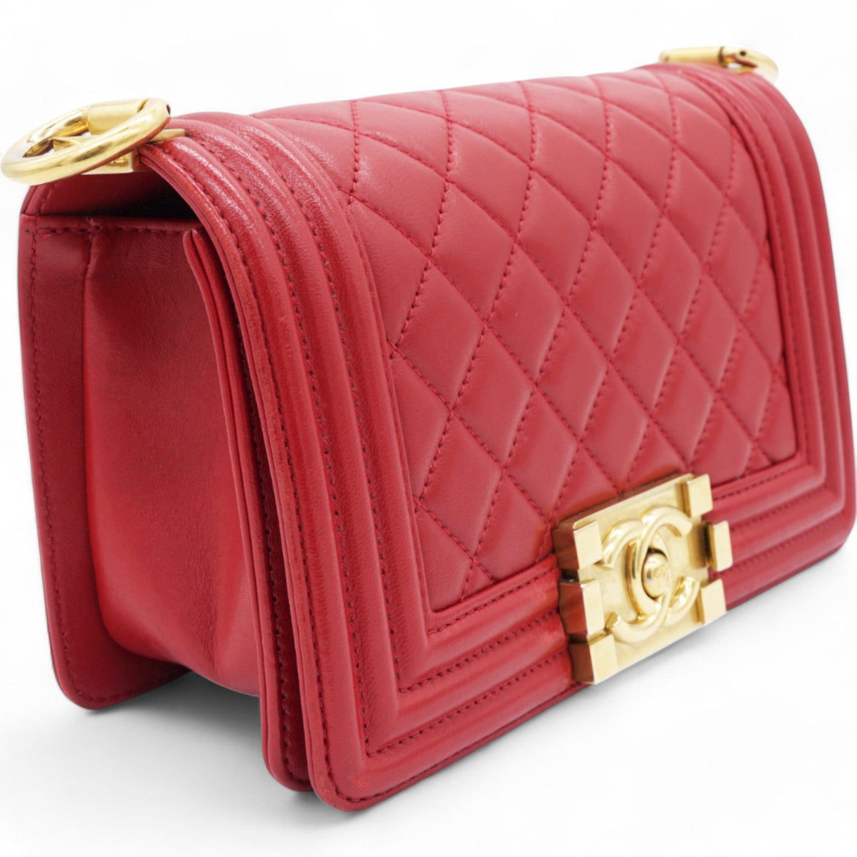 Chanel Lambskin Quilted Boy Flap Red Small