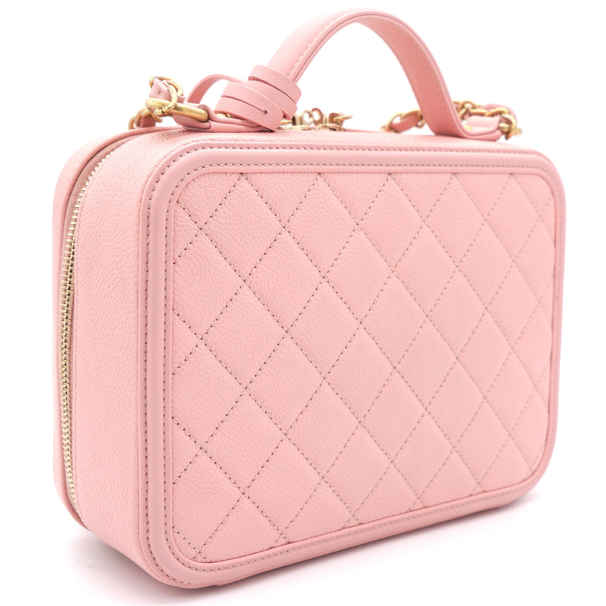 Chanel Pink Quilted Caviar Leather Medium CC Filigree Vanity Case Bag