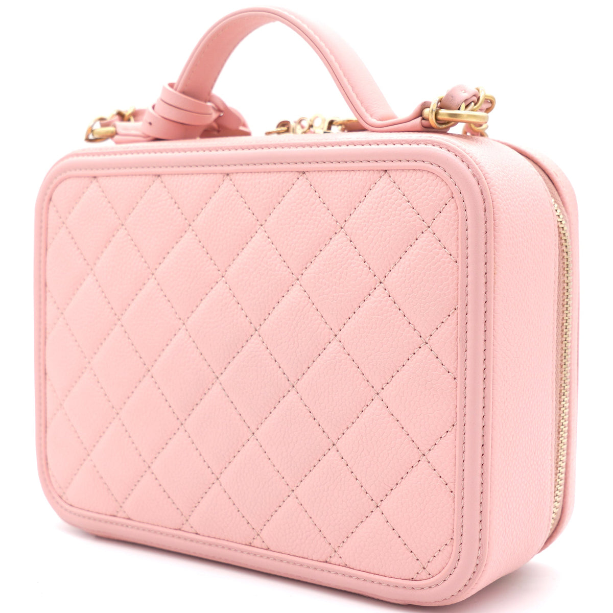 Chanel Pink Quilted Caviar Leather Medium CC Filigree Vanity Case Bag