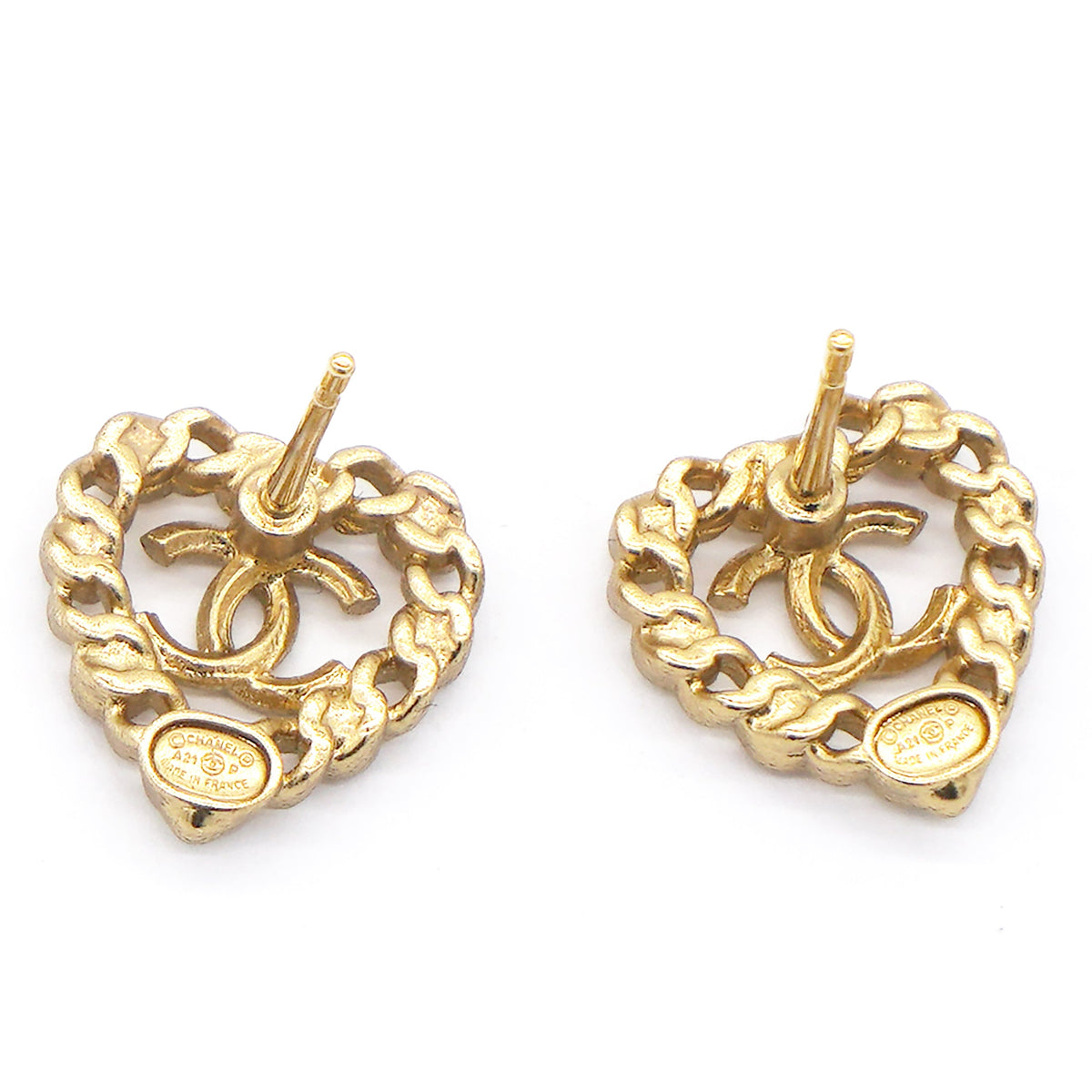 Chanel Pearl Crystal CC Heart Earrings Gold Multicolor