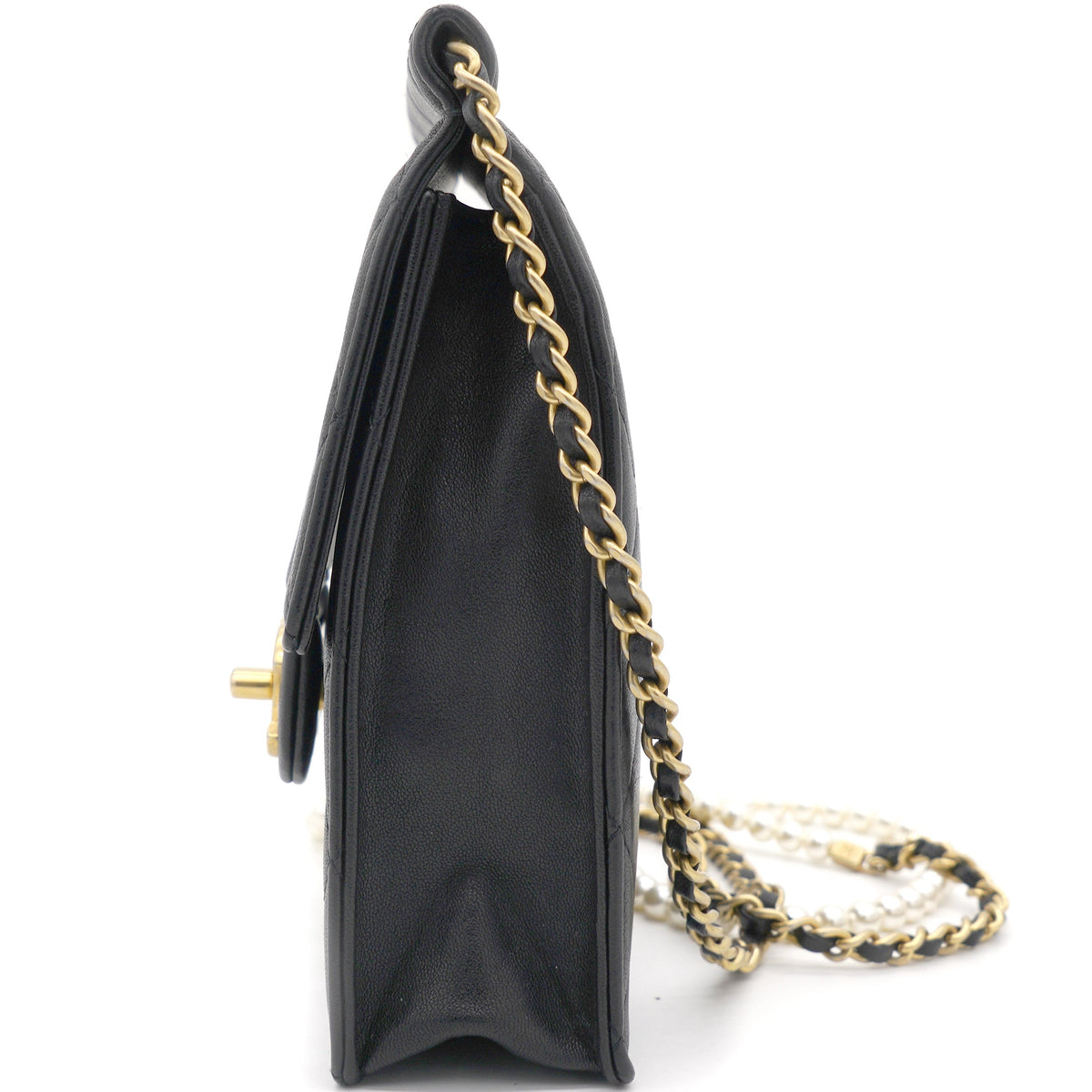 Chanel Vertical Pearls Clutch with Chic Pearl Chain In Black and Gold Hardware GHW