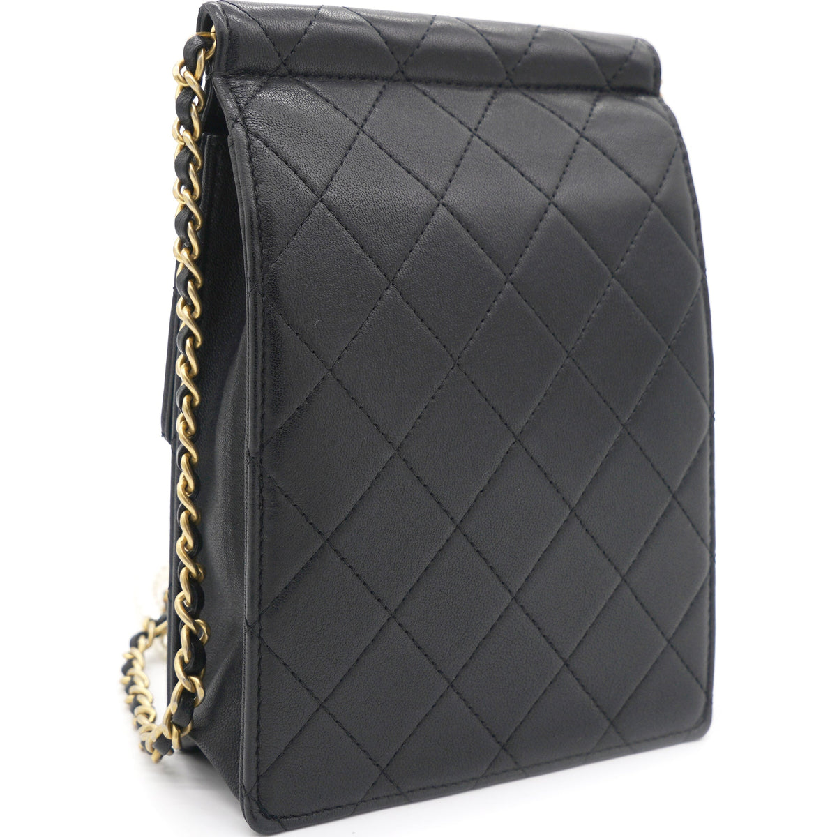 Chanel Vertical Pearls Clutch with Chic Pearl Chain In Black and Gold Hardware GHW