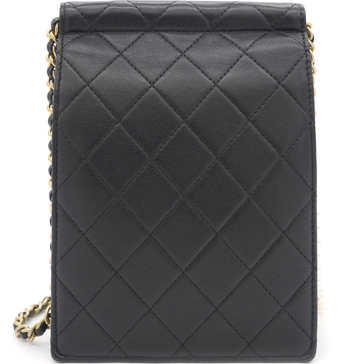 Chanel Vertical Pearls Clutch with Chic Pearl Chain In Black and Gold Hardware GHW
