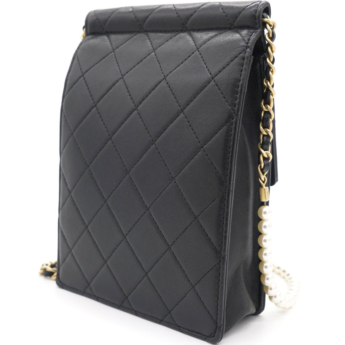 Chanel Vertical Pearls Clutch with Chic Pearl Chain In Black and Gold Hardware GHW