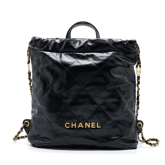 Chanel 22 Backpack Shiny Calfskin Black Brushed GHW (Microchip)