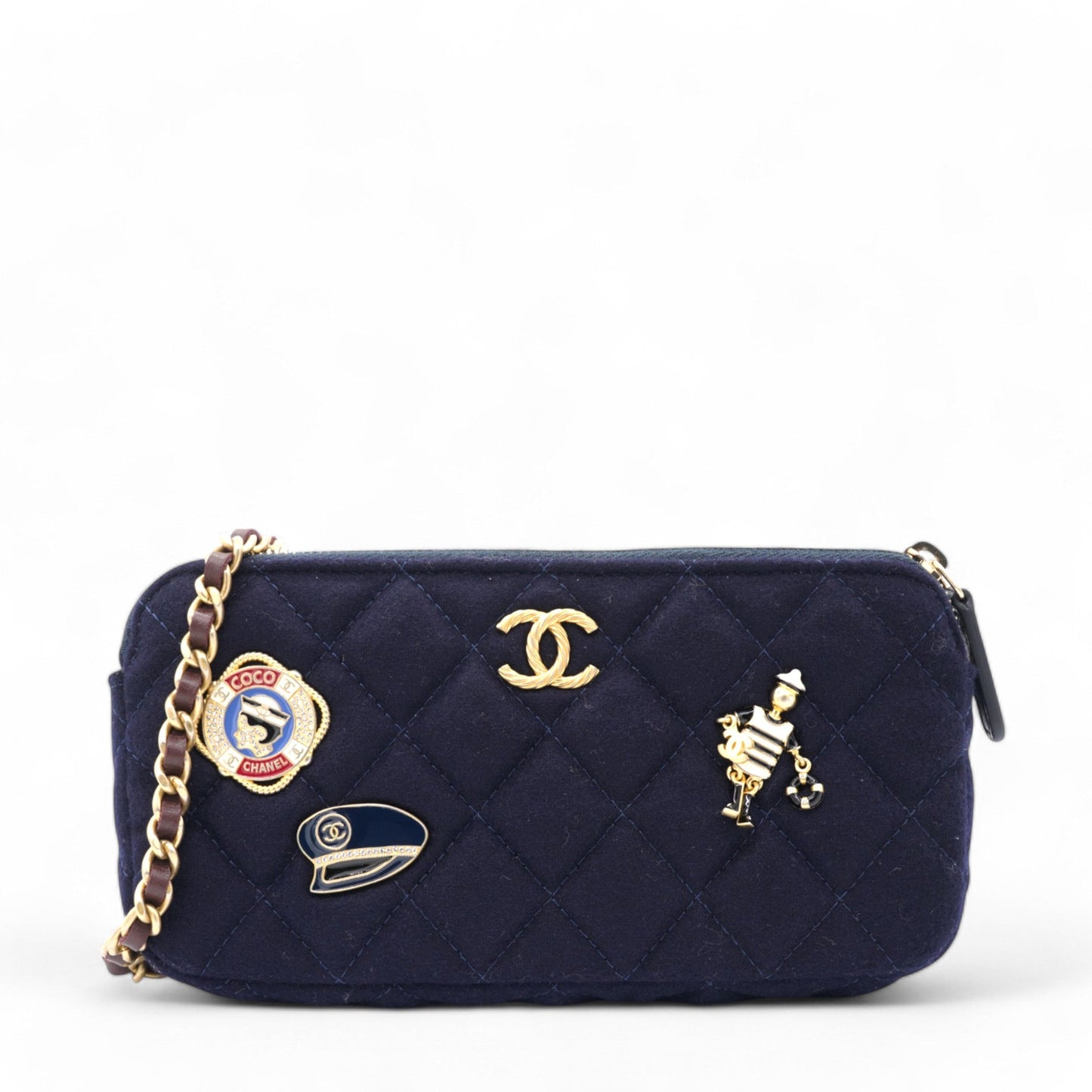 Chanel Navy Marine Cotton Phone Coco Mark Chain Shoulder Bag