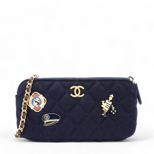 Chanel Navy Marine Cotton Phone Coco Mark Chain Shoulder Bag