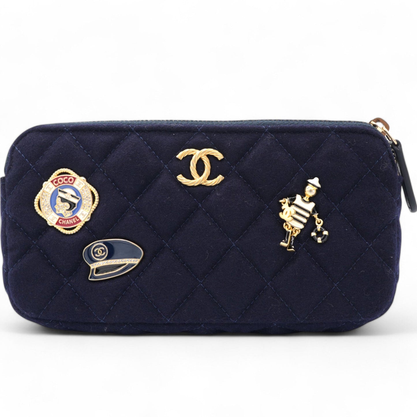 Chanel Navy Marine Cotton Phone Coco Mark Chain Shoulder Bag