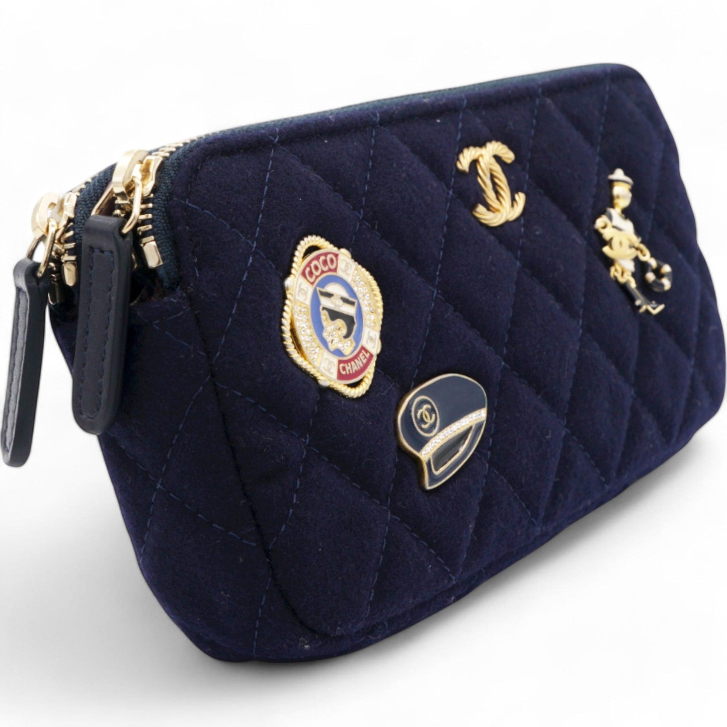 Chanel Navy Marine Cotton Phone Coco Mark Chain Shoulder Bag