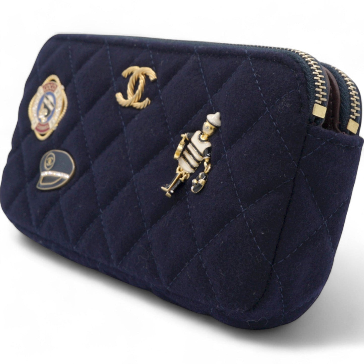 Chanel Navy Marine Cotton Phone Coco Mark Chain Shoulder Bag