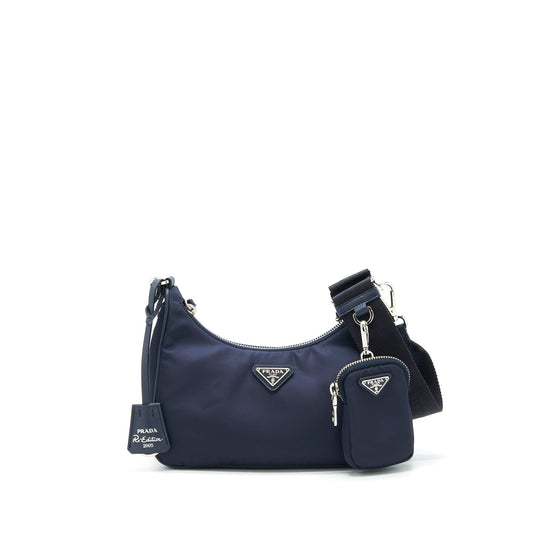 Prada 2005 Re-edition Nylon Shoulder Bag Indigo Blue SHW