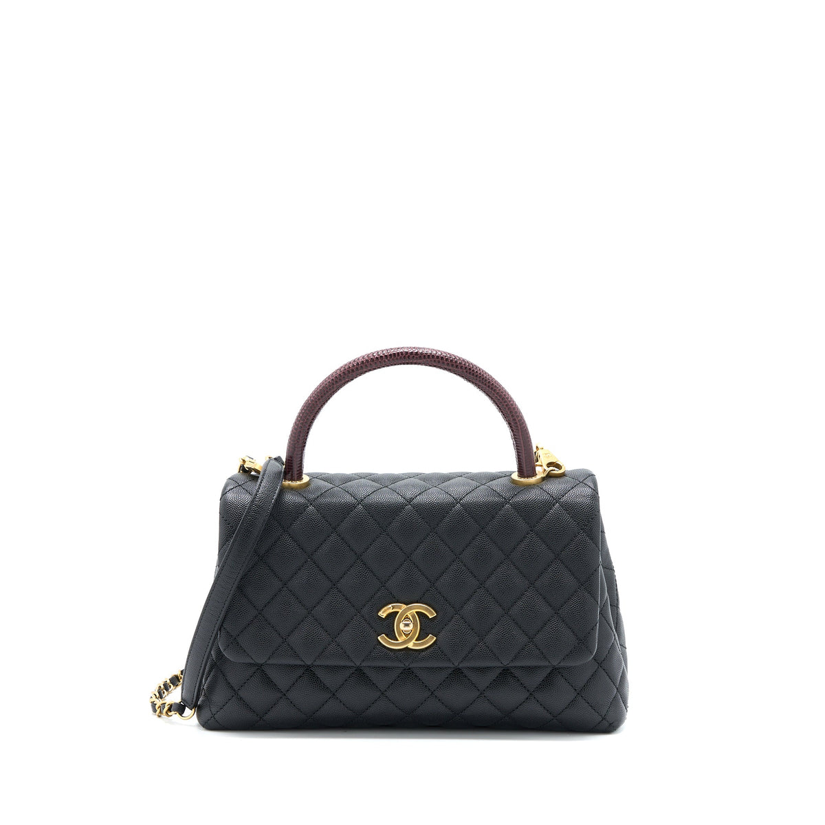 Chanel Medium Coco Handle Caviar with Lizard Handle Black Brushed GHW