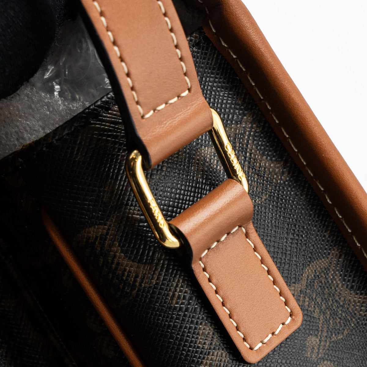 Celine medium Folco bag TRIOMPHE CANVAS AND CALFSKIN TAN GHW