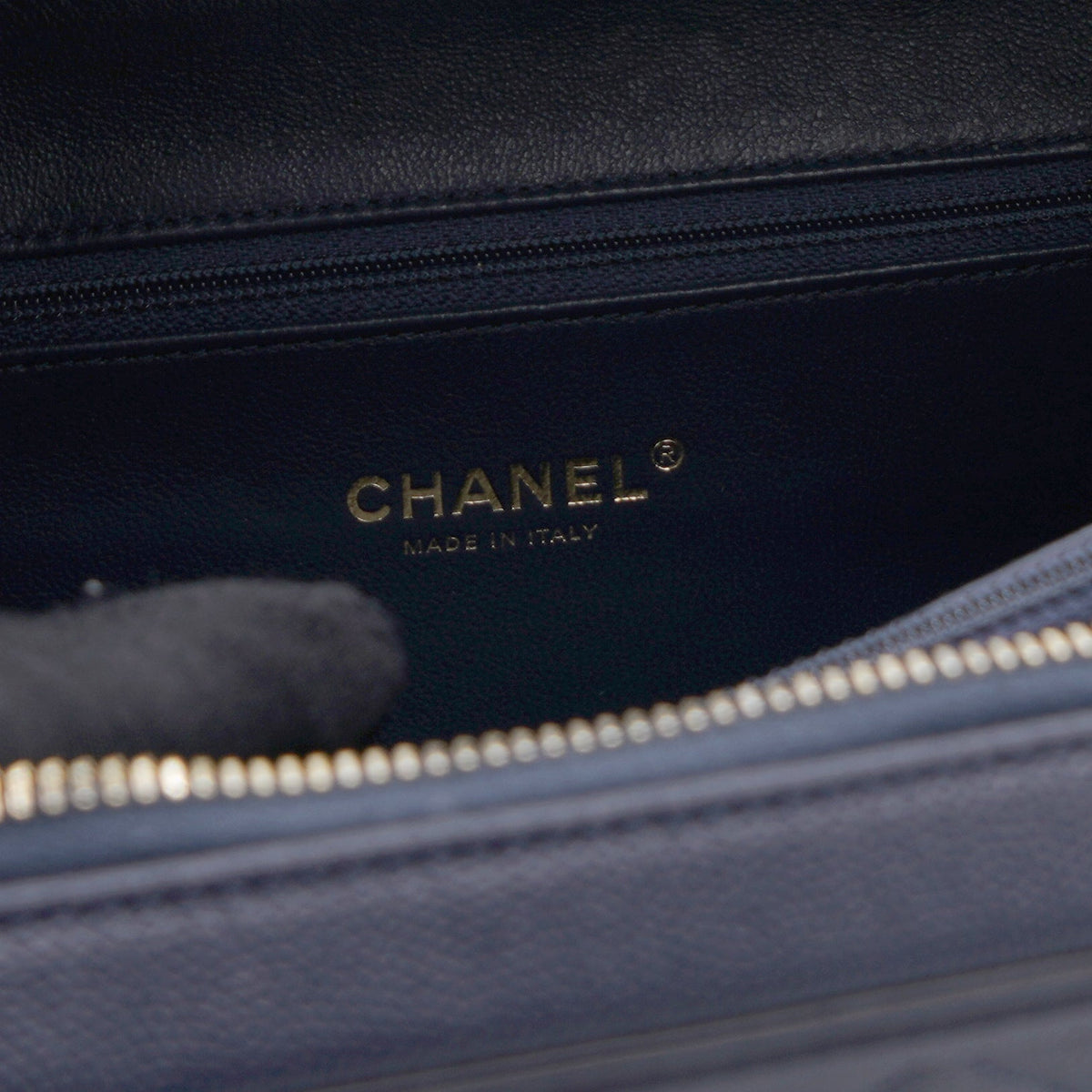 Chanel Navy Quilted Caviar Leather Medium CC Filigree Vanity Case Bag