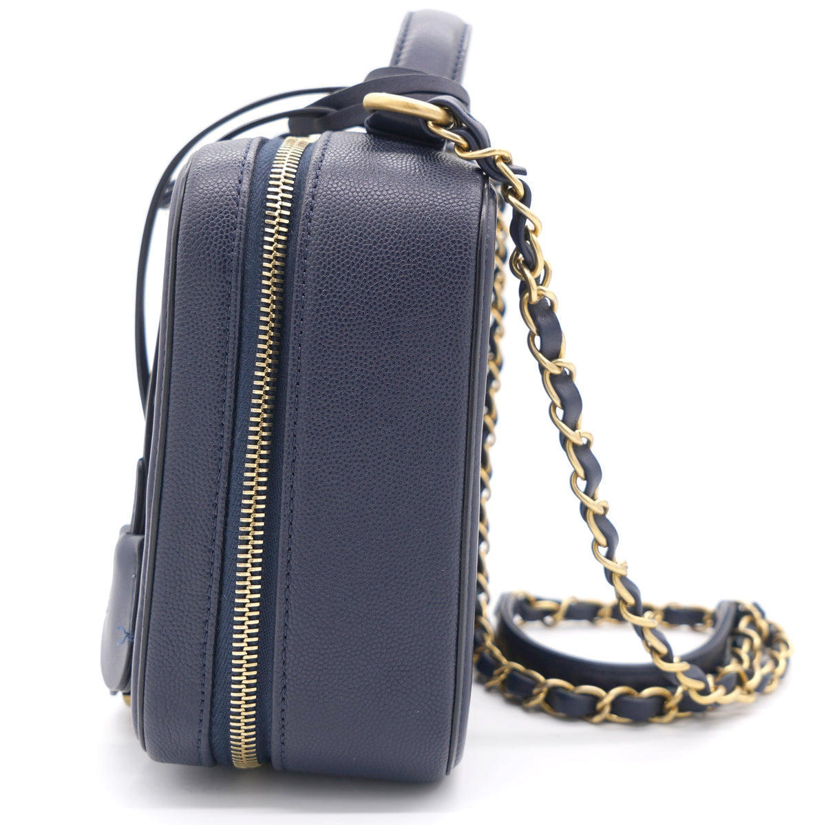 Chanel Navy Quilted Caviar Leather Medium CC Filigree Vanity Case Bag
