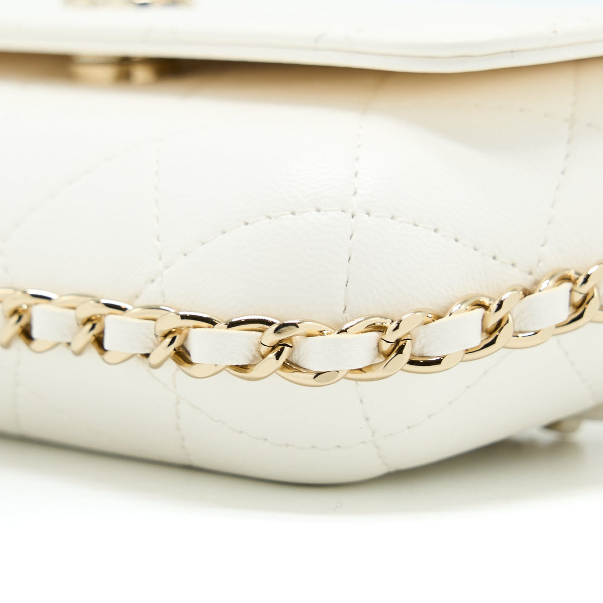 Chanel Rectangular Mini Flap Phone Case Bag Quilted Lambskin White LGHW (Microchip)