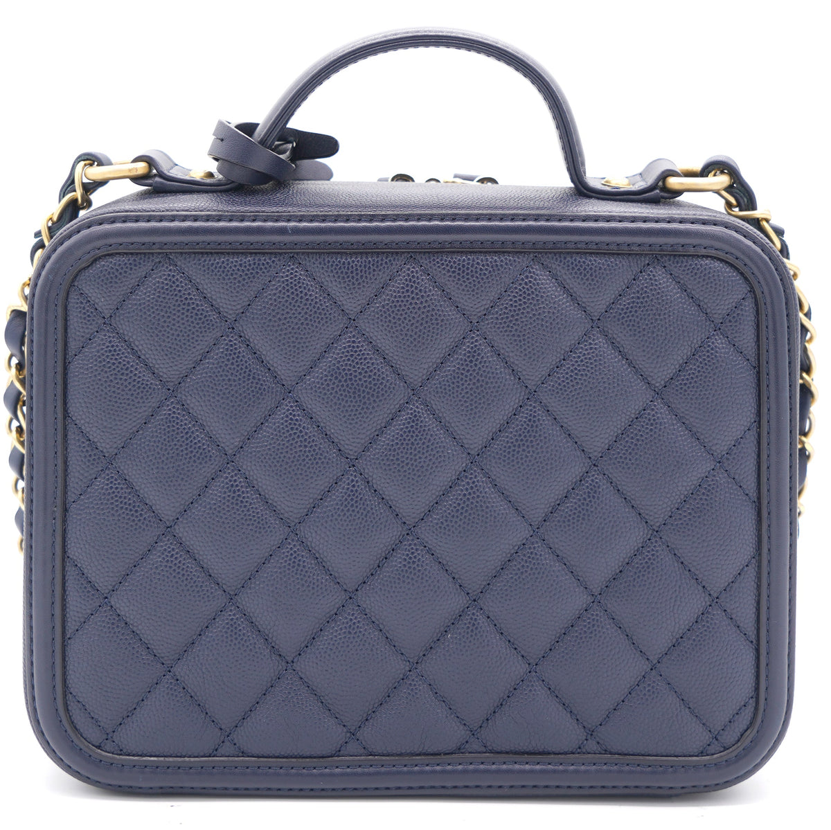 Chanel Navy Quilted Caviar Leather Medium CC Filigree Vanity Case Bag