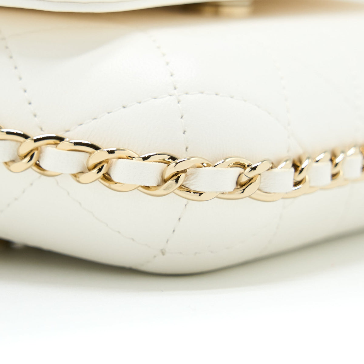 Chanel Rectangular Mini Flap Phone Case Bag Quilted Lambskin White LGHW (Microchip)