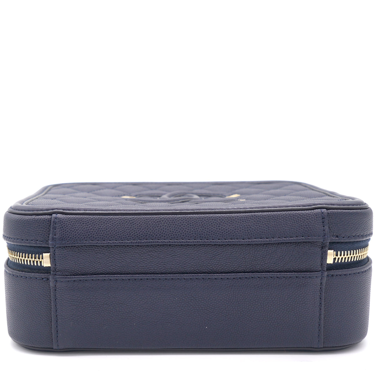 Chanel Navy Quilted Caviar Leather Medium CC Filigree Vanity Case Bag