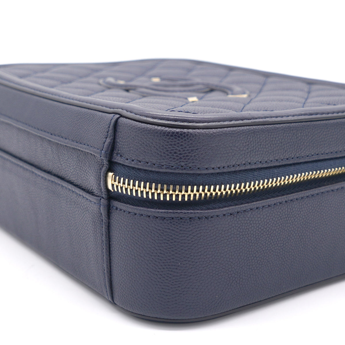 Chanel Navy Quilted Caviar Leather Medium CC Filigree Vanity Case Bag