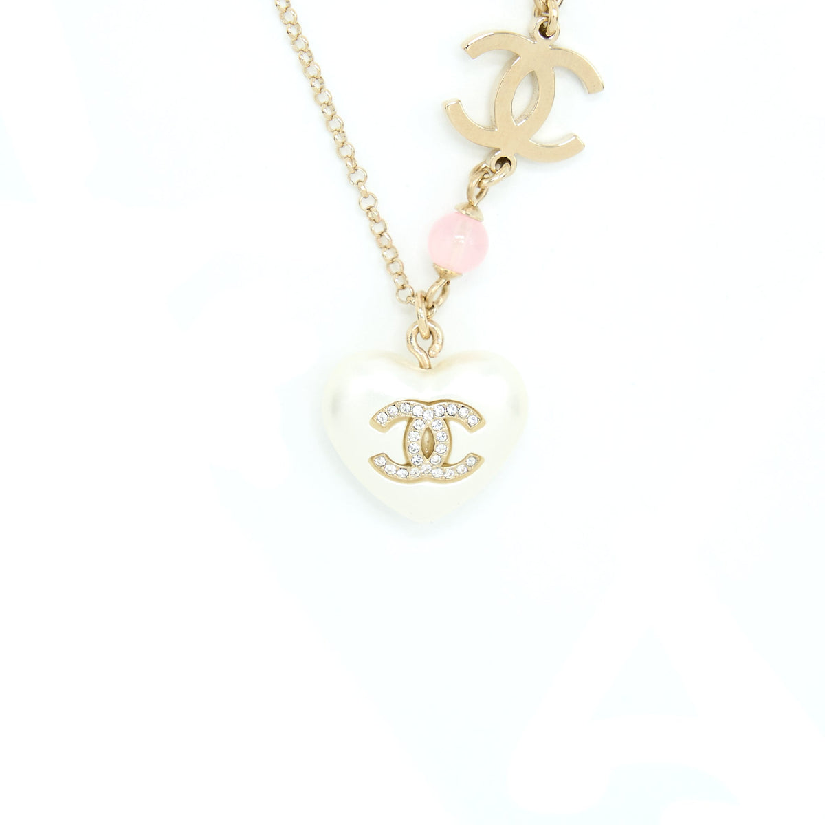Chanel Heart Necklace Light Gold Tone