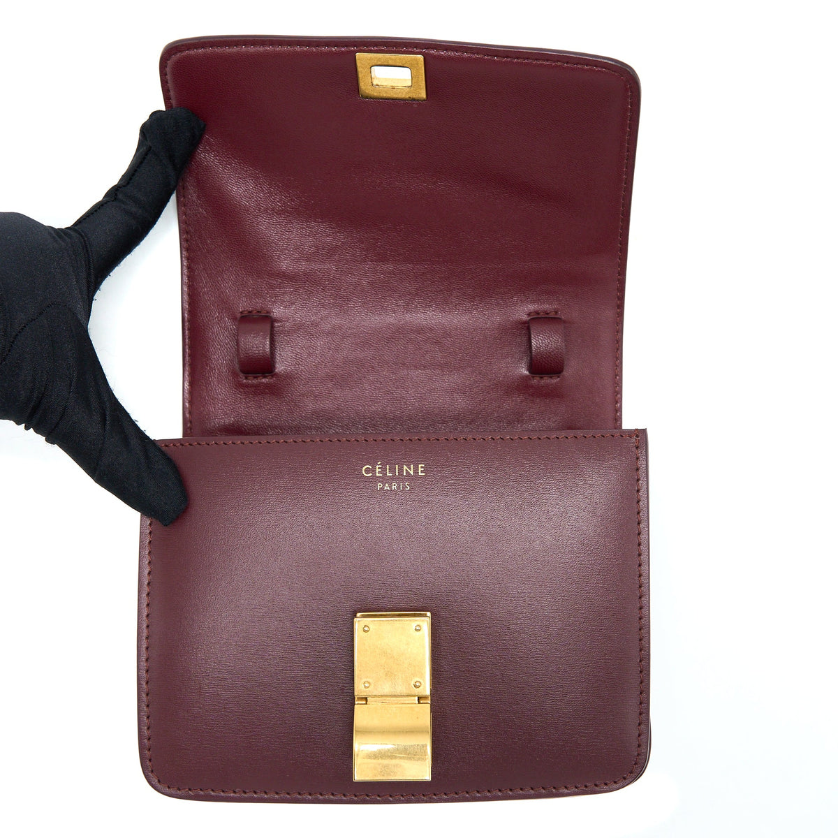 Celine Mini Box Calfskin Burgundy GHW