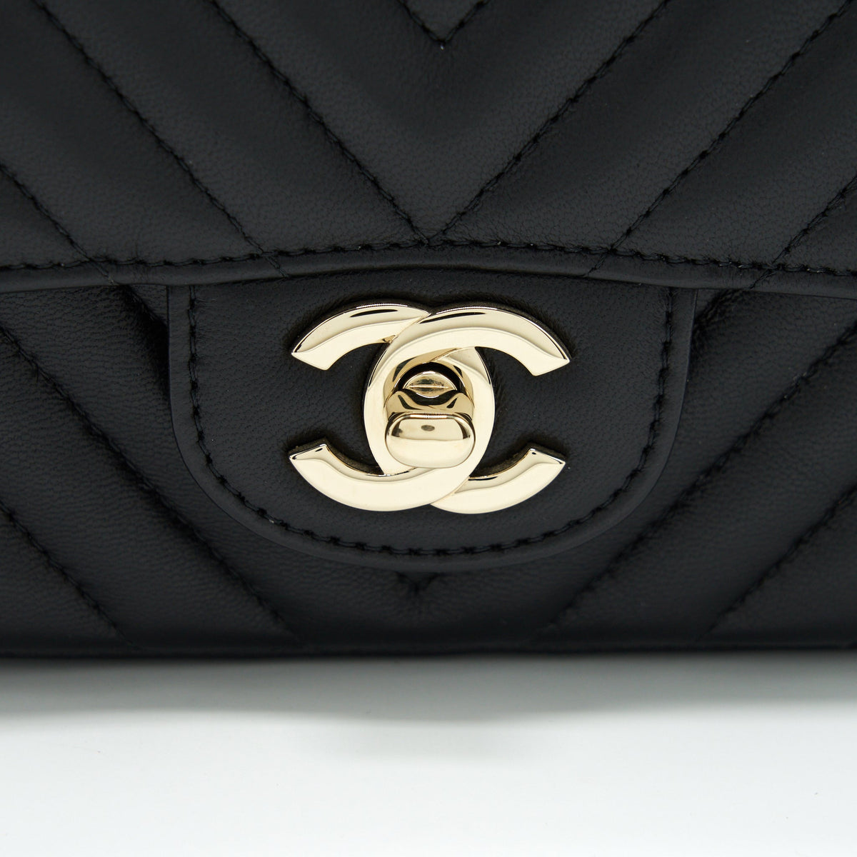 Chanel Mini Square Chevron Flap Bag Black LGHW