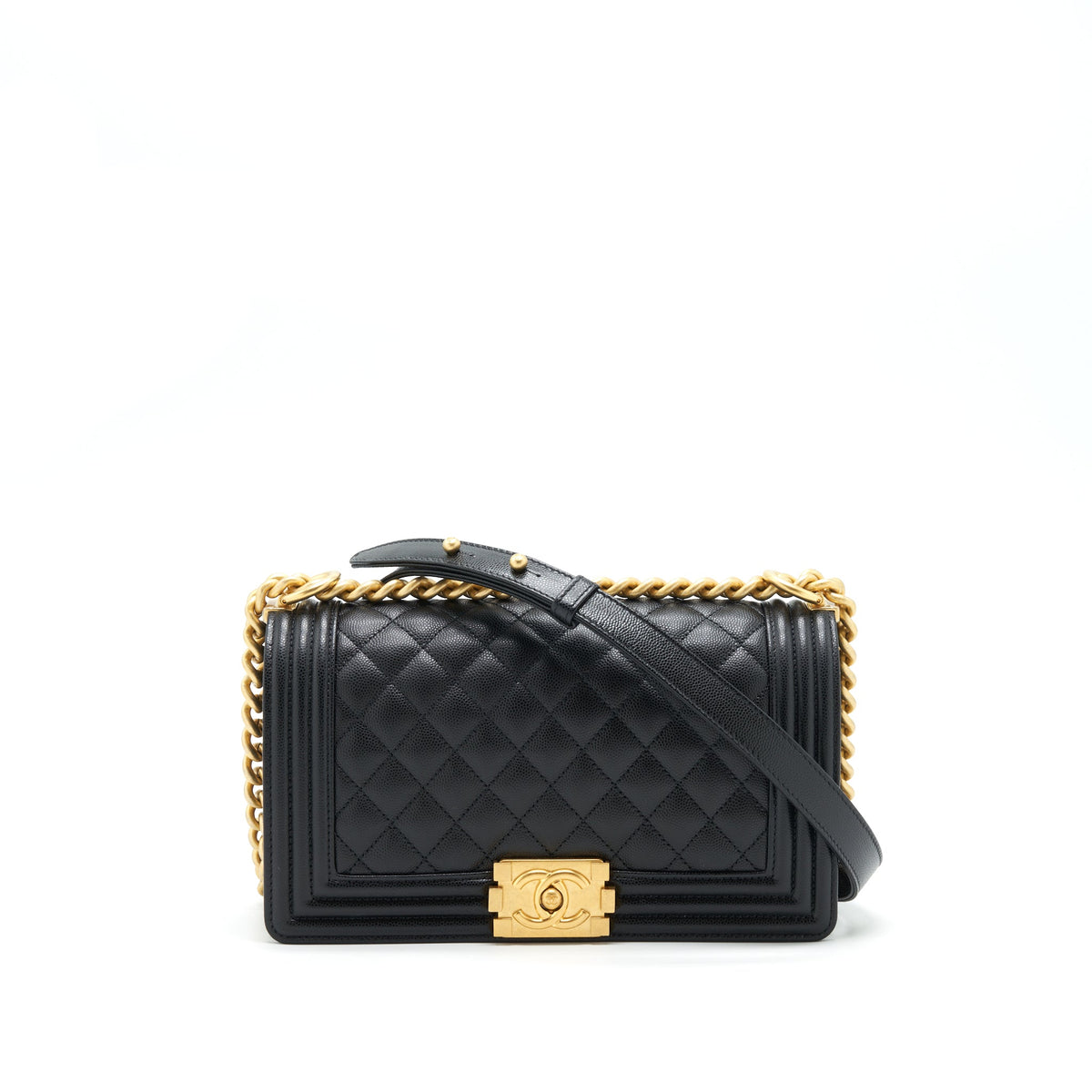 Chanel Medium Boy Bag Caviar Black With Brushed GHW (Microchip)