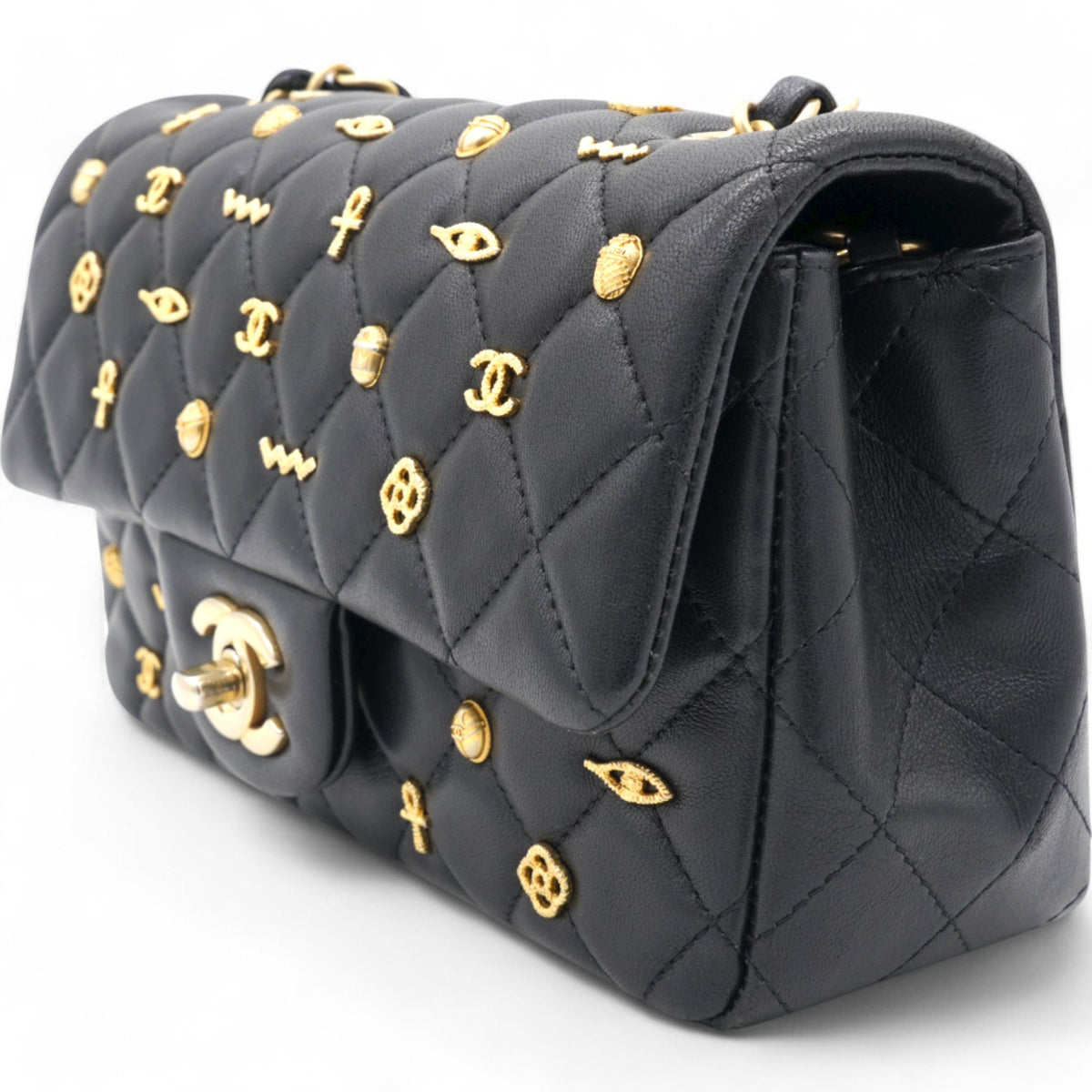 Chanel Quilted Egyptian Amulet Mini Rectangular Flap Black