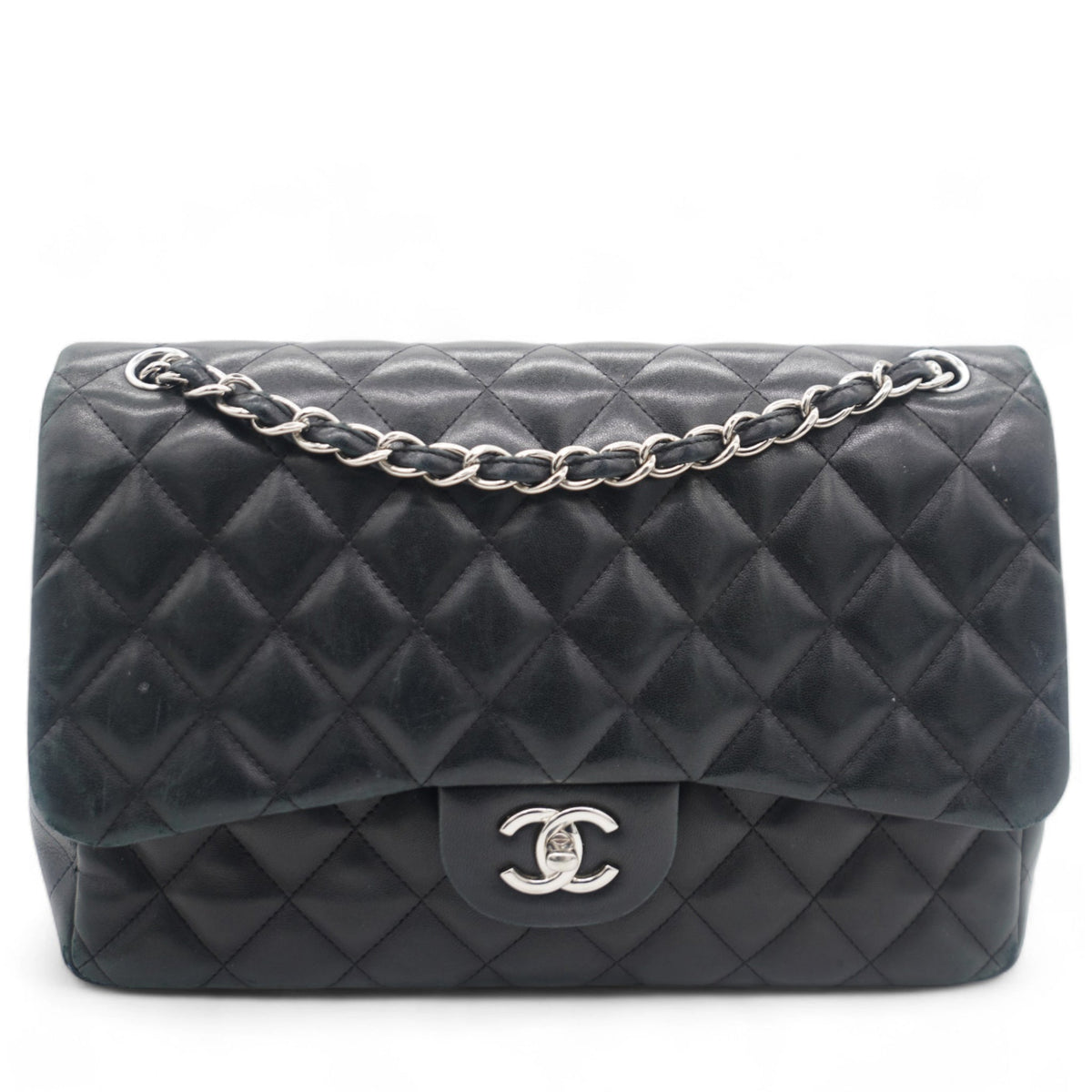Chanel Lambskin Quilted Jumbo Double Flap Black