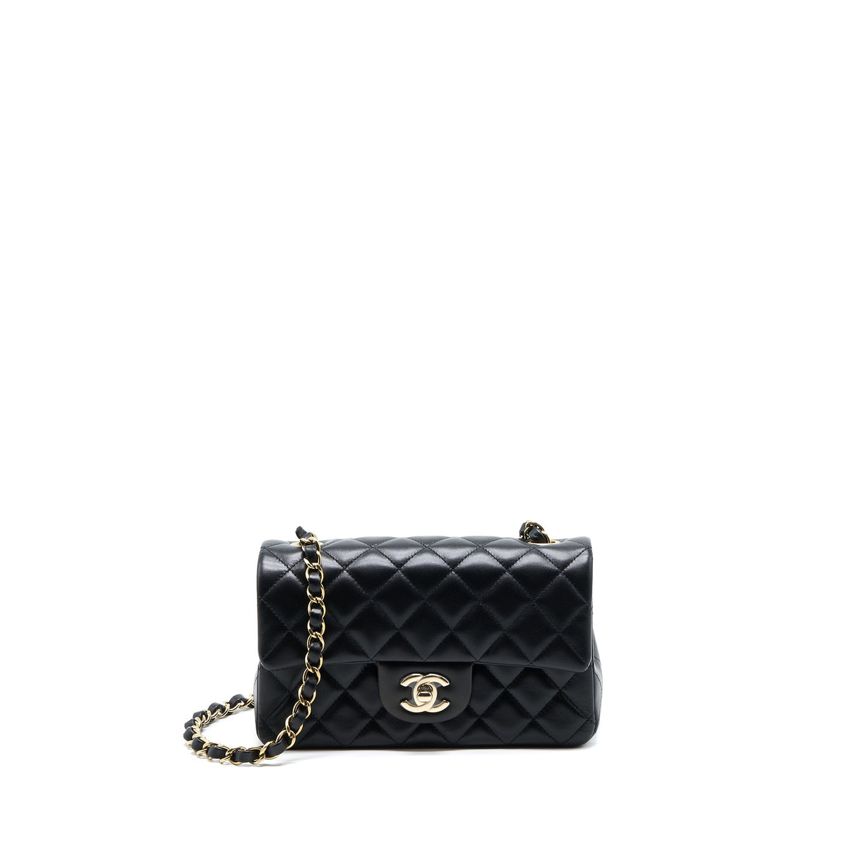 Chanel Mini Rectangular Flap Bag Lambskin Black LGHW (Microchip)