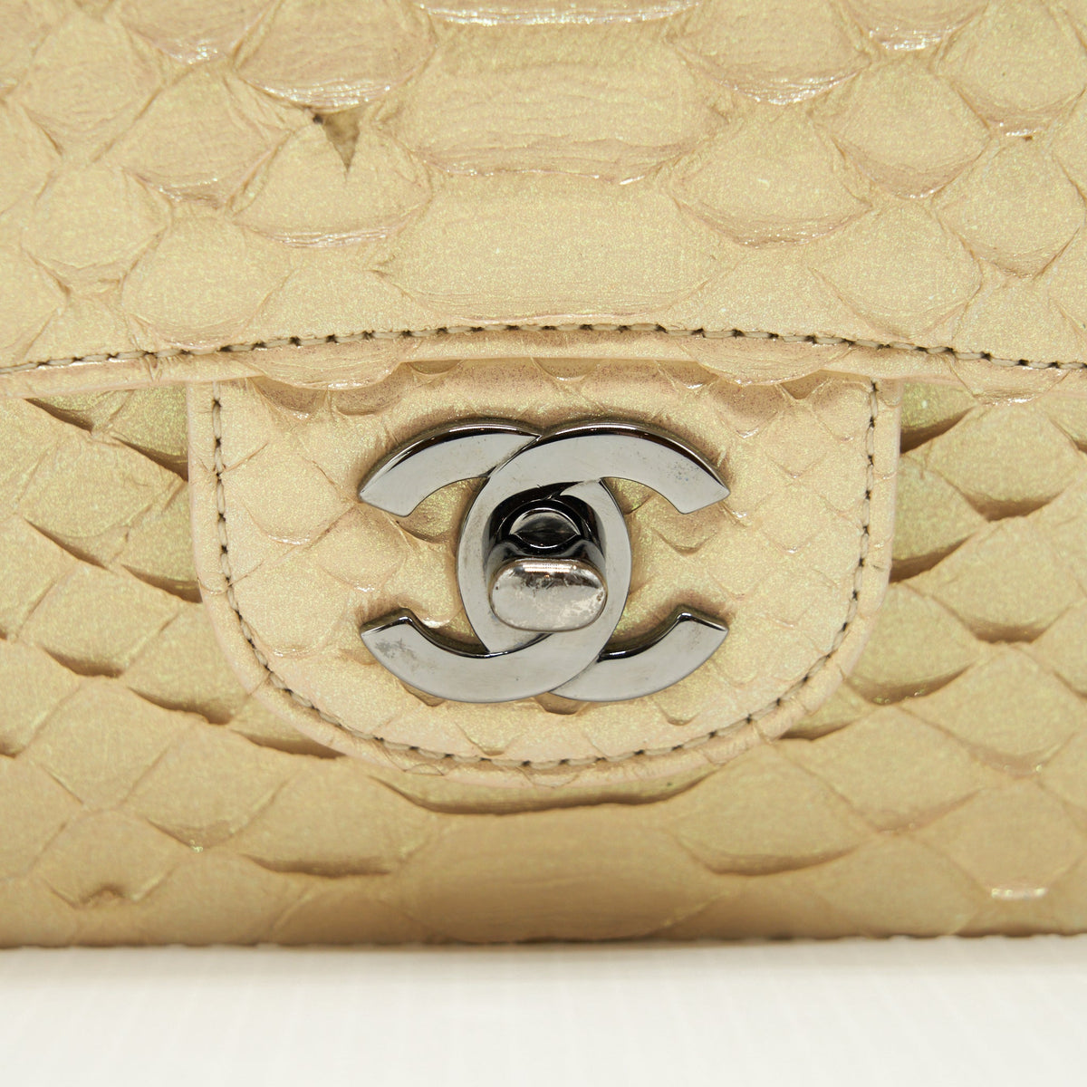 Chanel Mini Square Flap Bag Python Iridescent Light Beige SHW