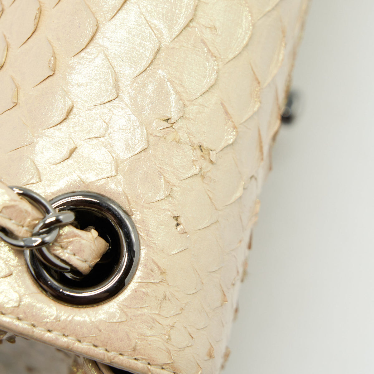 Chanel Mini Square Flap Bag Python Iridescent Light Beige SHW