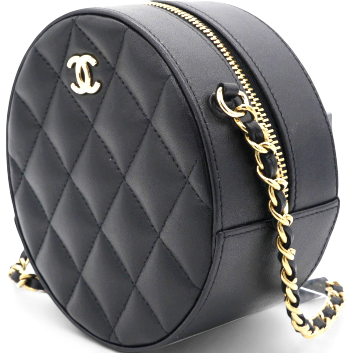 Chanel Mini Round Purse Vanity Lambskin Leather Black Bow Knot
