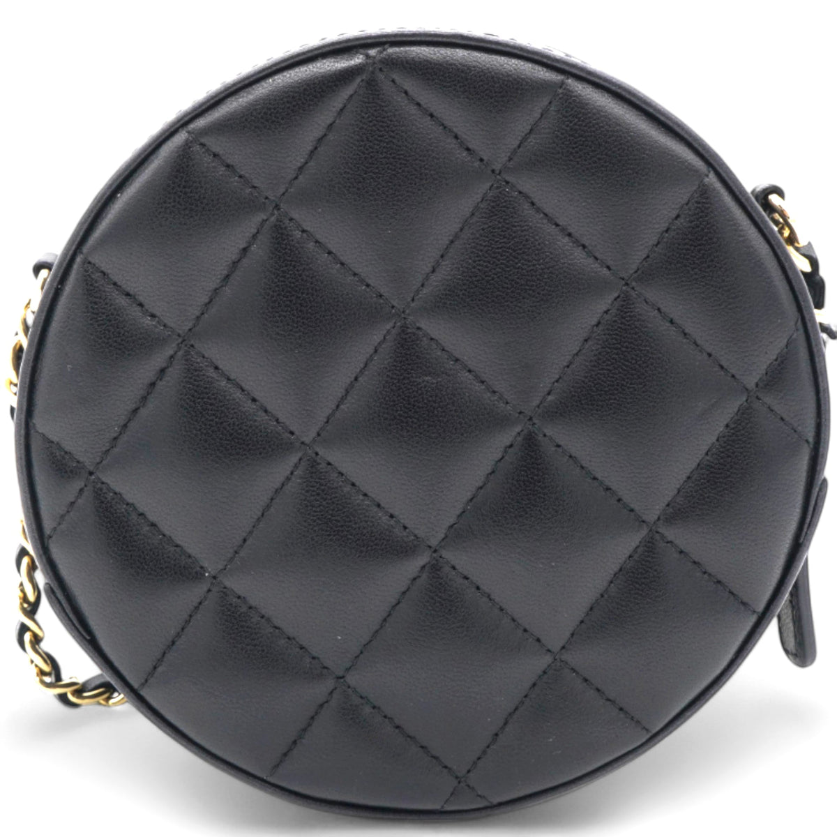 Chanel Mini Round Purse Vanity Lambskin Leather Black Bow Knot