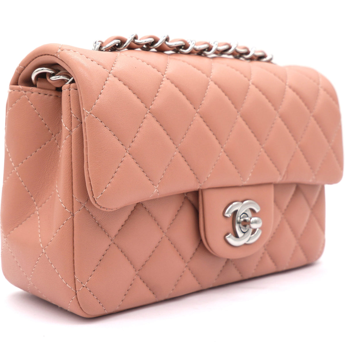 Chanel Lambskin Quilted Mini Rectangular Flap Dark Pink