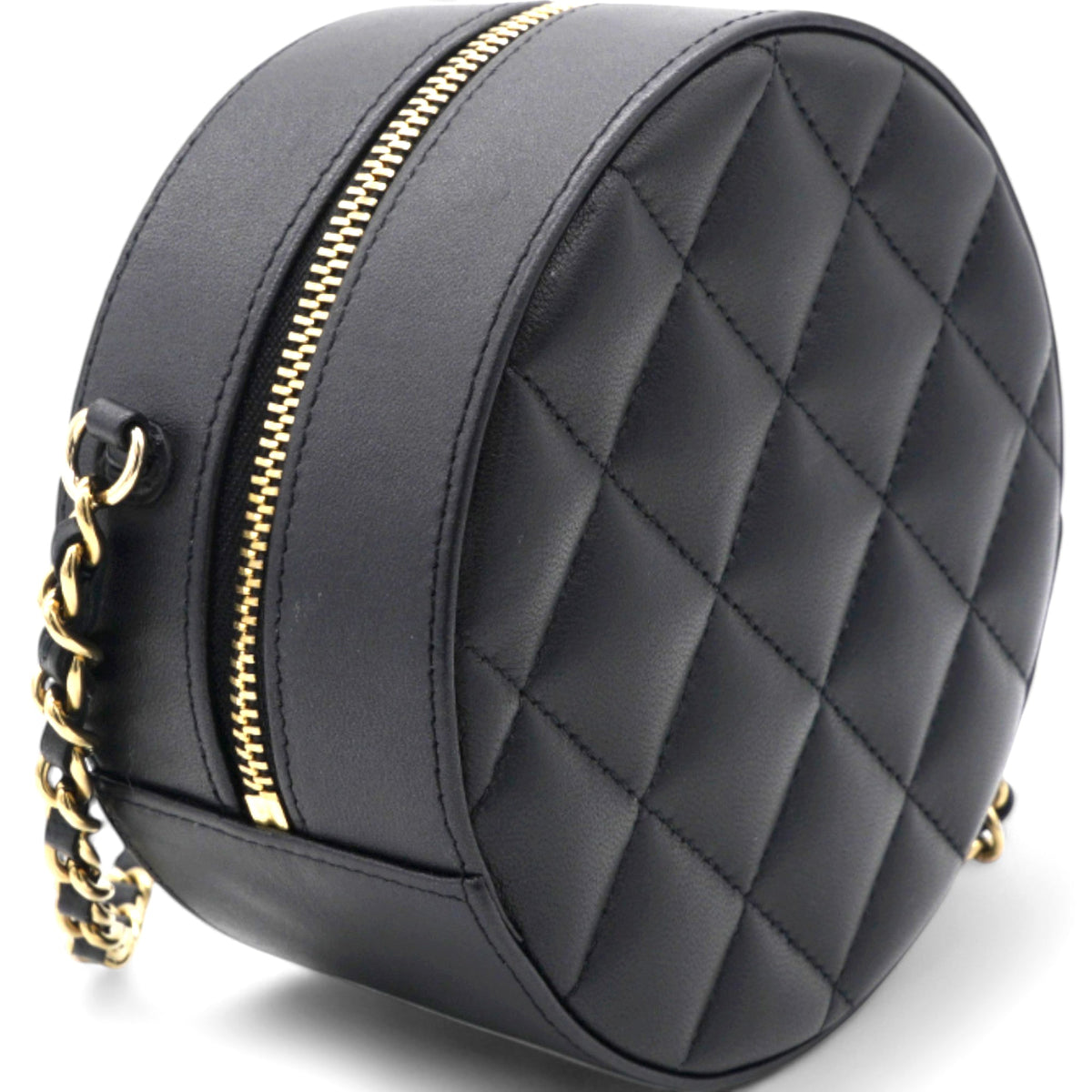 Chanel Mini Round Purse Vanity Lambskin Leather Black Bow Knot