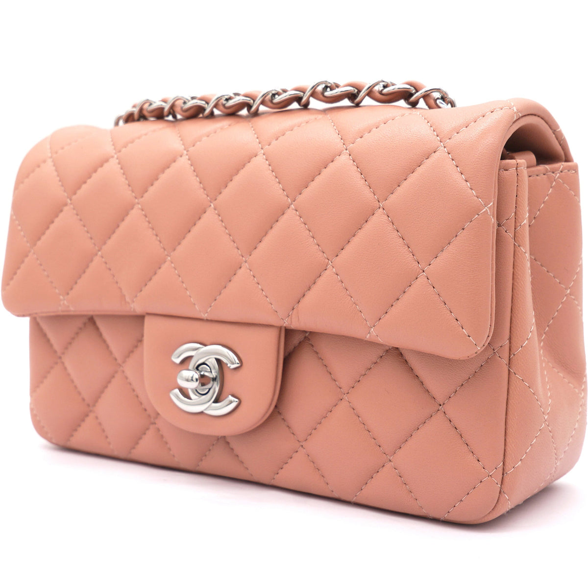 Chanel Lambskin Quilted Mini Rectangular Flap Dark Pink