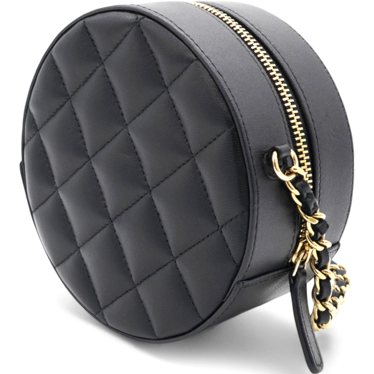 Chanel Mini Round Purse Vanity Lambskin Leather Black Bow Knot