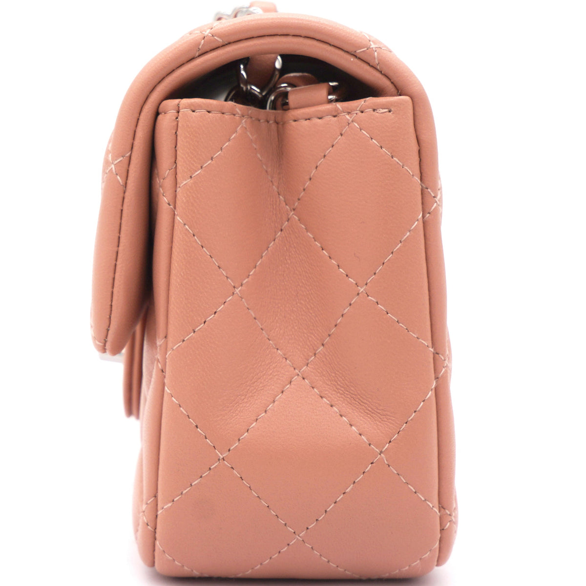 Chanel Lambskin Quilted Mini Rectangular Flap Dark Pink