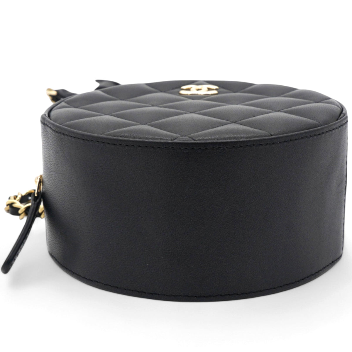Chanel Mini Round Purse Vanity Lambskin Leather Black Bow Knot