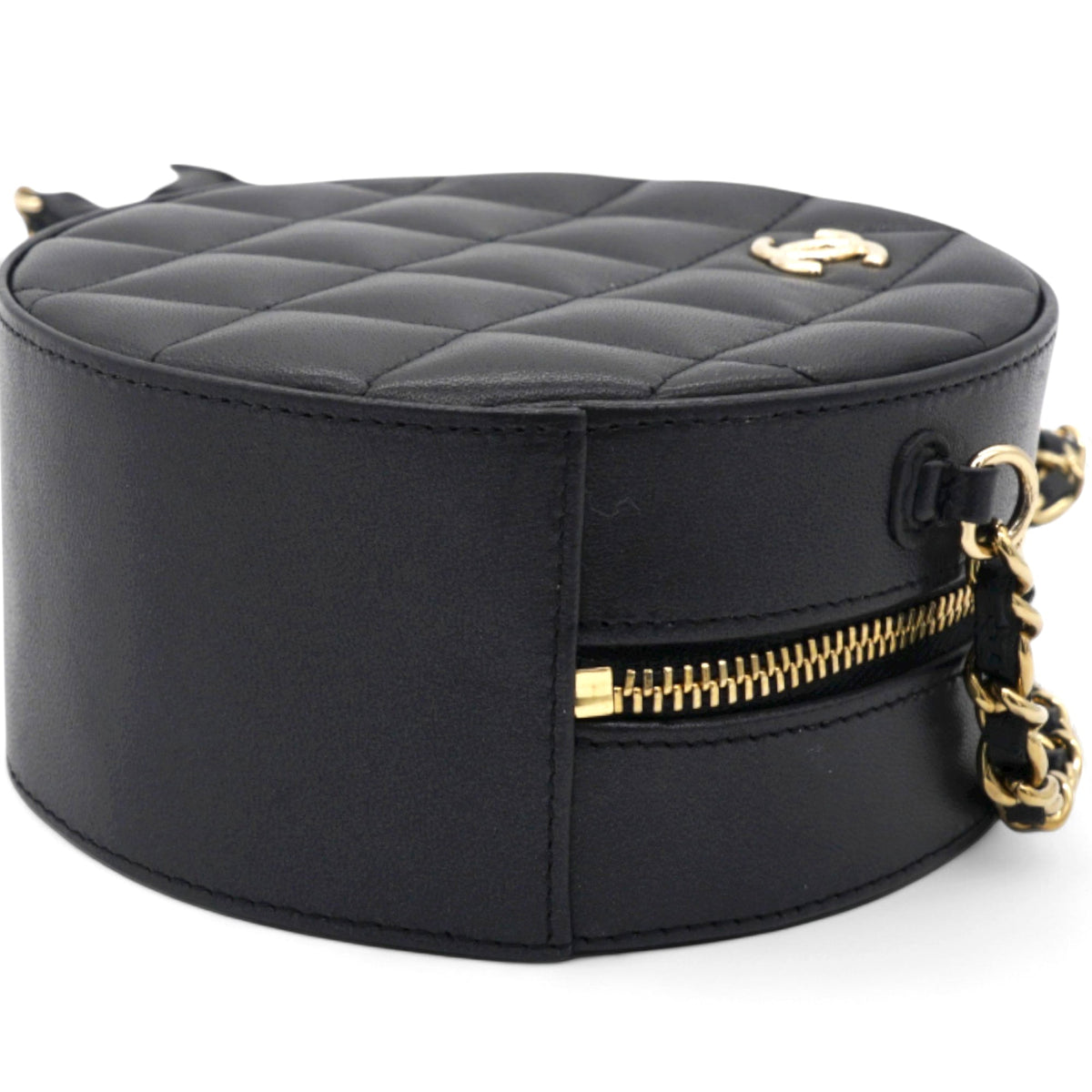 Chanel Mini Round Purse Vanity Lambskin Leather Black Bow Knot