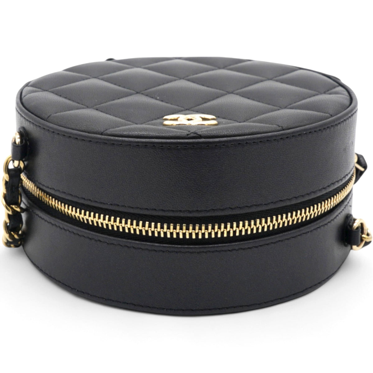 Chanel Mini Round Purse Vanity Lambskin Leather Black Bow Knot