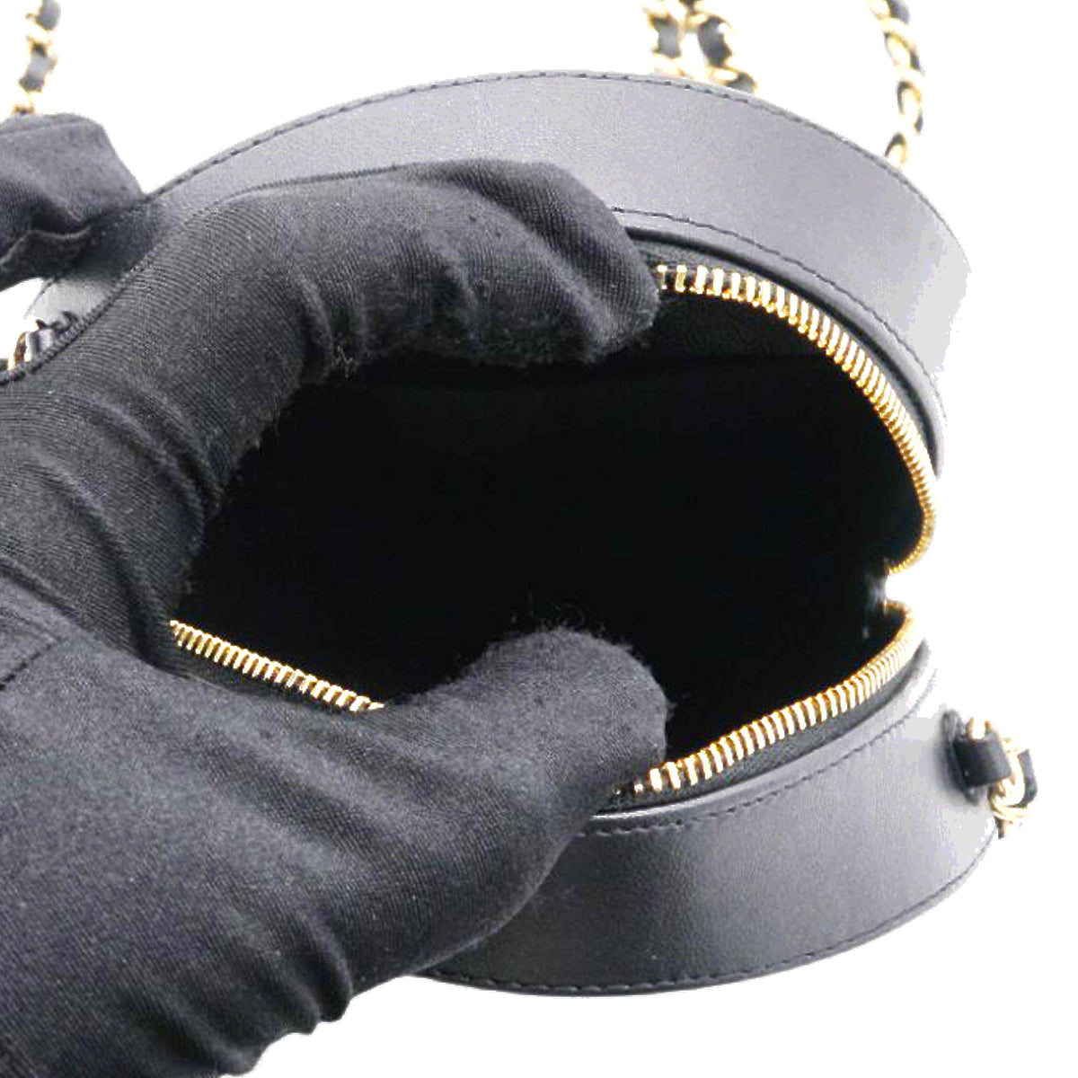 Chanel Mini Round Purse Vanity Lambskin Leather Black Bow Knot