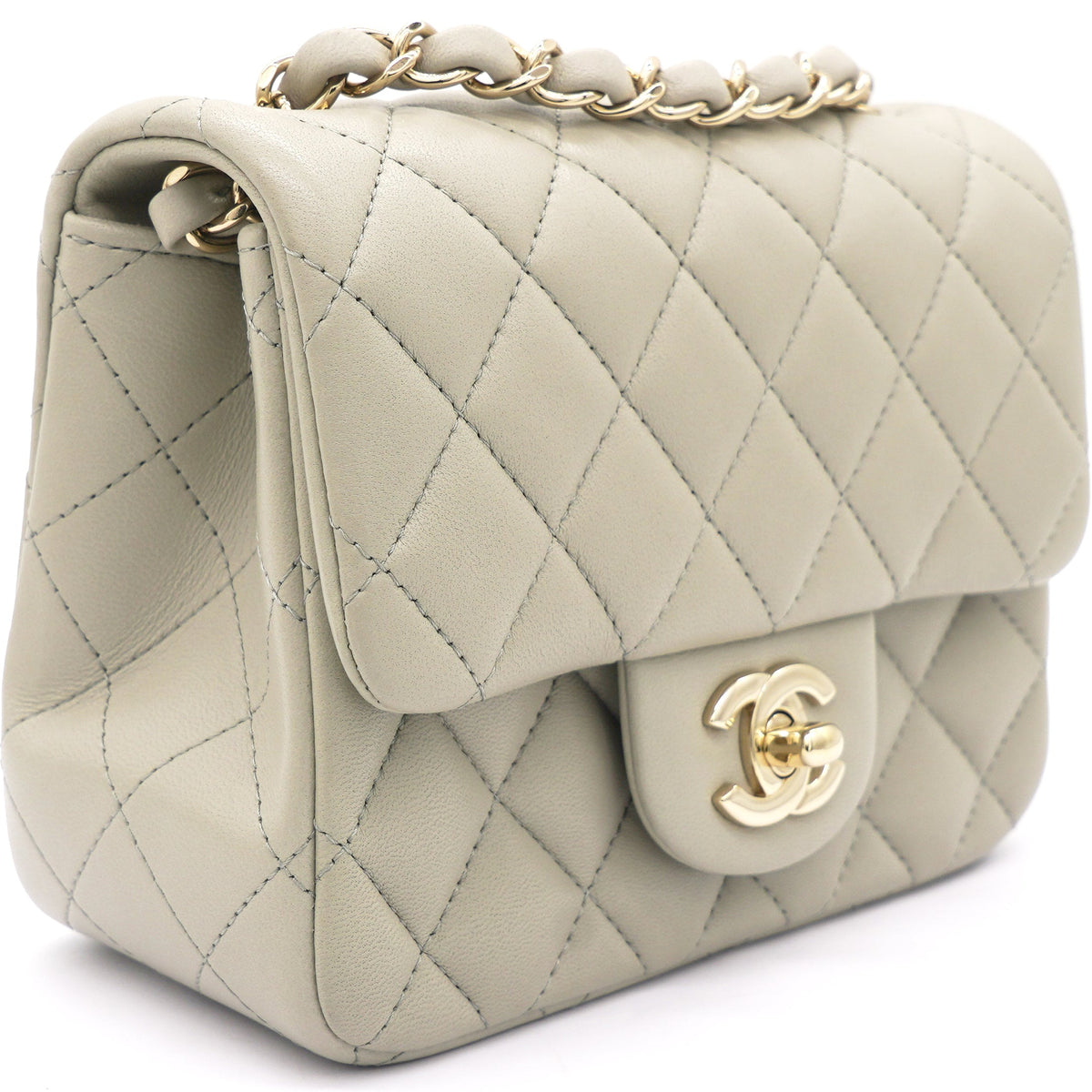 Chanel Lambskin Quilted Mini Square Flap Grey